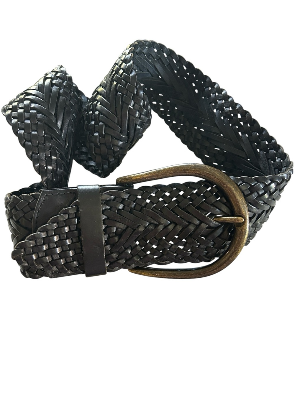 Brave Beltworks Vintage Wide Woven Belt Brass Buckle Black Size 34